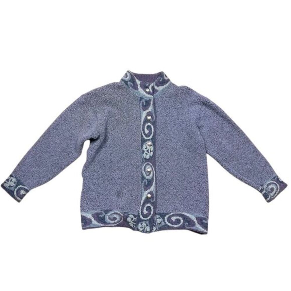Harley‎ of Scotland Women's Geometric Cardigan Sweater Medium Wool Blend